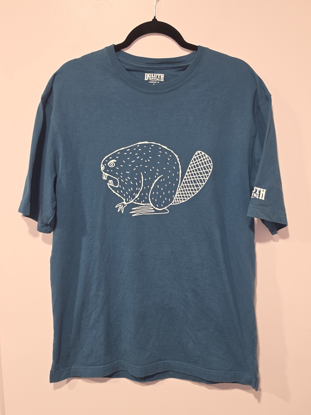 Duluth Men's Longtail T Relaxed Fit Angry Beaver Blue Cotton T-Shirt Size Small